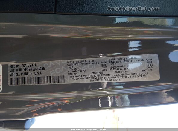 1C4HJXFG7MW613040 2021 JEEP WRANGLER UNLIMITED Серебряный Вид подкапотного пространства