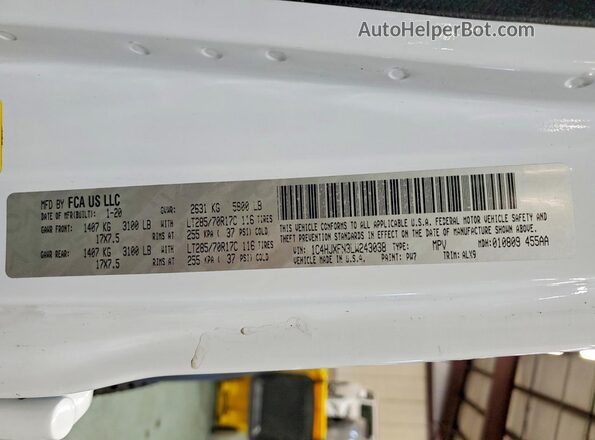1C4HJXFN3LW243038 2020 JEEP WRANGLER Белый Вид наклейки с VIN-кодом