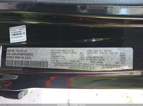 1C4HJXFN6MW569918 2021 JEEP WRANGLER UNLIMITED Черный Вид подкапотного пространства