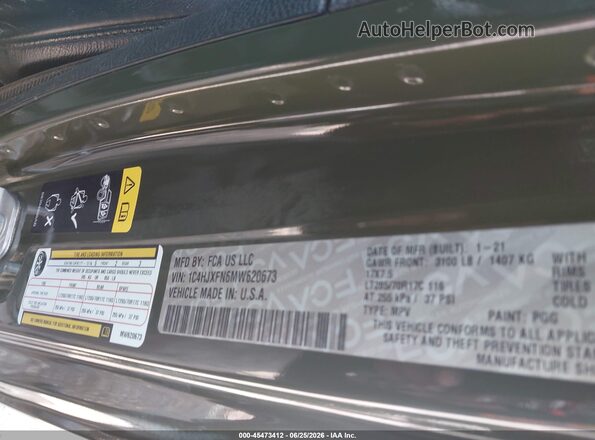 1C4HJXFN6MW620673 2021 JEEP WRANGLER UNLIMITED Зеленый Вид подкапотного пространства