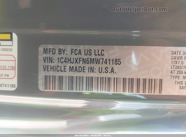 1C4HJXFN6MW741185 2021 JEEP WRANGLER UNLIMITED Gray Вид підкапотного простору