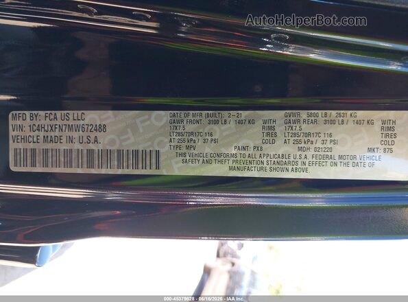 1C4HJXFN7MW672488 2021 JEEP WRANGLER UNLIMITED Black Vista del compartimento del motor