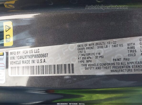1C4HJXFN8PW600607 2023 JEEP WRANGLER Gray Widok komory silnika