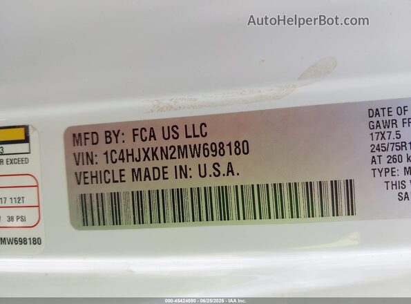 1C4HJXKN2MW698180 2021 JEEP WRANGLER UNLIMITED Белый Вид подкапотного пространства