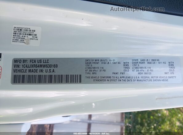 1C4JJXR64MW630169 2021 JEEP WRANGLER White Вид підкапотного простору