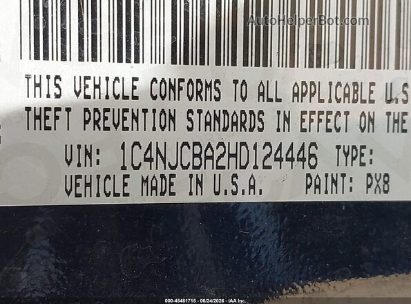 1C4NJCBA2HD124446 2017 JEEP COMPASS Black Engine compartment view