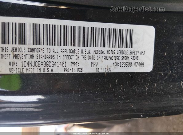 1C4NJCBA3GD641401 2016 JEEP COMPASS Black Շարժիչի բաժամունքի տեսք