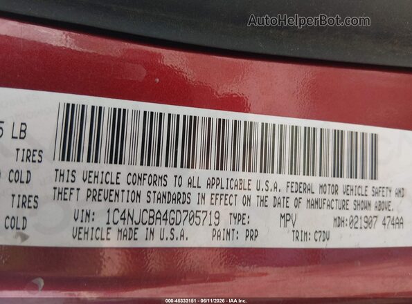 1C4NJCBA4GD705719 2016 JEEP COMPASS Red ძრავის განყოფილების ხედი