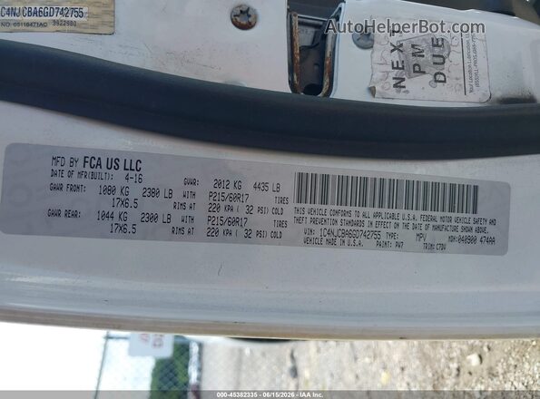 1C4NJCBA6GD742755 2016 JEEP COMPASS White Շարժիչի բաժամունքի տեսք