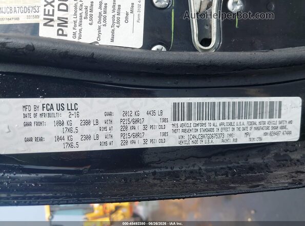 1C4NJCBA7GD675373 2016 JEEP COMPASS Black ძრავის განყოფილების ხედი