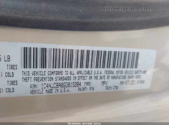 1C4NJCBA8GD815284 2016 JEEP COMPASS Желто-коричневый Вид подкапотного пространства