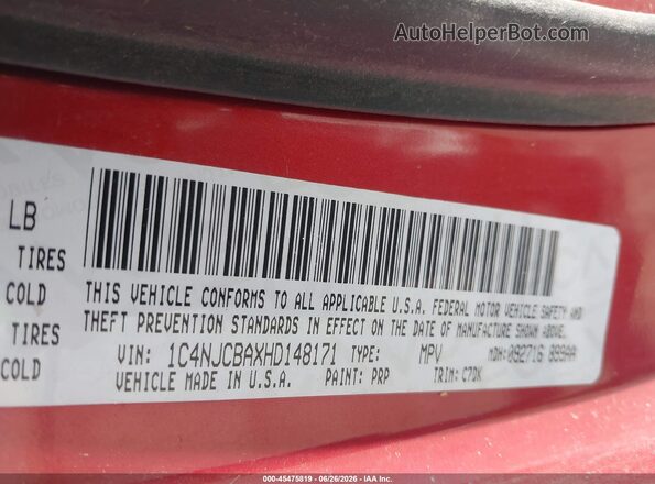 1C4NJCBAXHD148171 2017 JEEP COMPASS Red Շարժիչի բաժամունքի տեսք