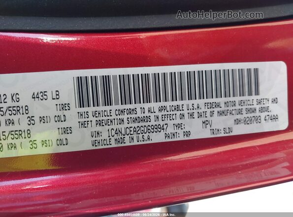 1C4NJCEA2GD699947 2016 JEEP COMPASS Red Widok komory silnika