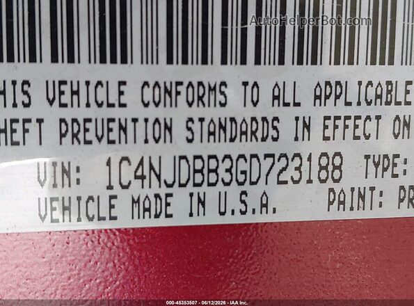 1C4NJDBB3GD723188 2016 JEEP COMPASS Бордовый Вид подкапотного пространства