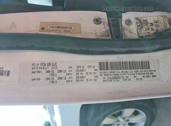 1C4NJDBB6GD551724 2016 JEEP COMPASS White VIN կոդի պիտակի տեսք
