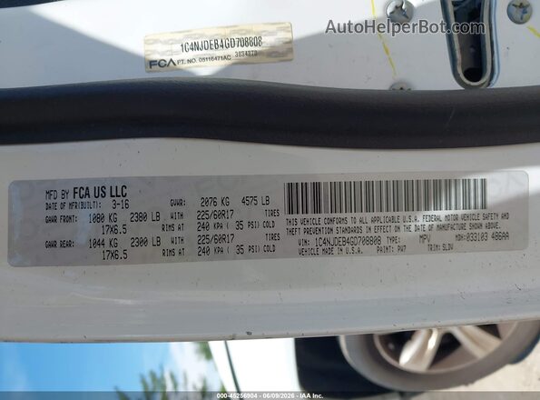 1C4NJDEB4GD708808 2016 JEEP COMPASS White Շարժիչի բաժամունքի տեսք