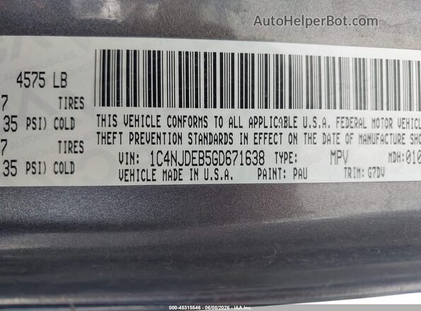 1C4NJDEB5GD671638 2016 JEEP COMPASS Gray Widok komory silnika