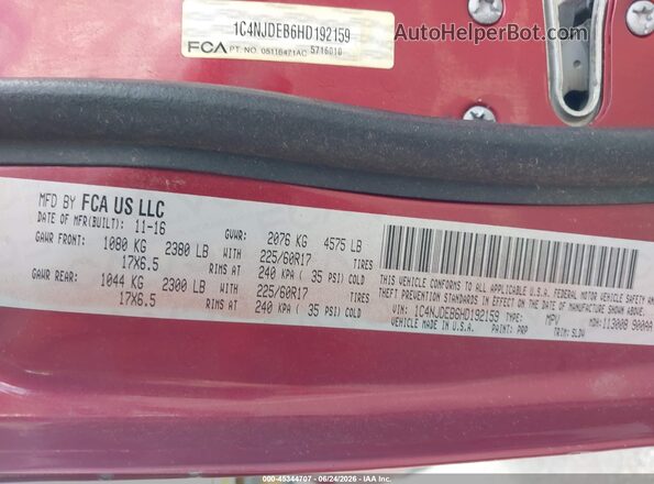 1C4NJDEB6HD192159 2017 JEEP COMPASS Red Вид підкапотного простору