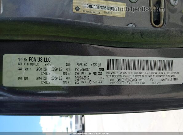 1C4NJDEB7GD630864 2016 JEEP COMPASS Серый Вид подкапотного пространства