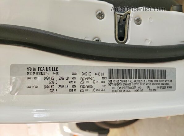 1C4NJPBA6GD806462 2016 JEEP PATRIOT White Vista de la etiqueta del VIN