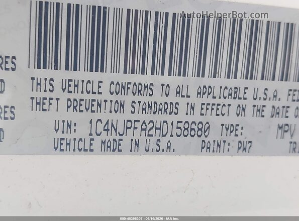 1C4NJPFA2HD158680 2017 JEEP PATRIOT White Вид підкапотного простору