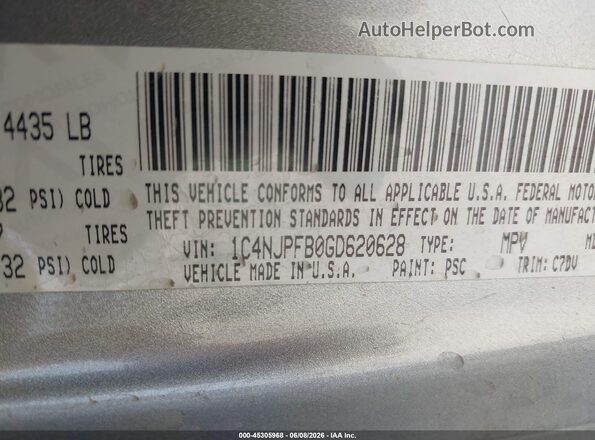 1C4NJPFB0GD620628 2016 JEEP PATRIOT Серебряный Вид подкапотного пространства