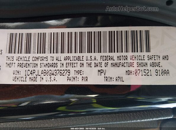 1C4PJLAB0GW376279 2016 JEEP CHEROKEE Black Շարժիչի բաժամունքի տեսք