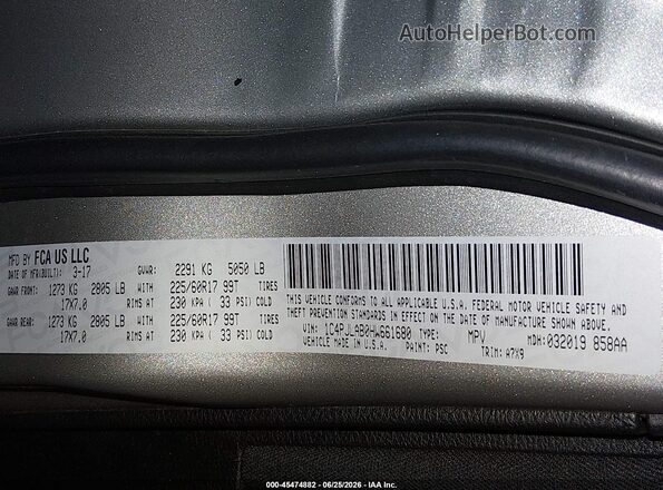 1C4PJLAB0HW661680 2017 JEEP CHEROKEE Gray Вид підкапотного простору