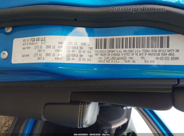 1C4PJLAB2HW644623 2017 JEEP CHEROKEE Blue Engine compartment view