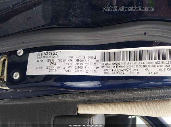 1C4PJLAB9GW190773 2016 JEEP CHEROKEE Blue Շարժիչի բաժամունքի տեսք