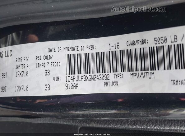 1C4PJLABXGW243092 2016 JEEP CHEROKEE Black Շարժիչի բաժամունքի տեսք
