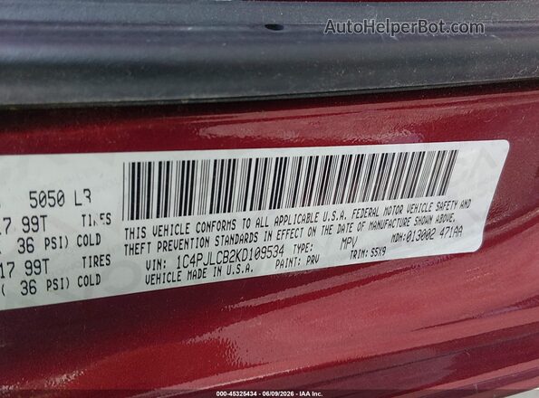 1C4PJLCB2KD109534 2019 JEEP CHEROKEE Maroon Widok komory silnika