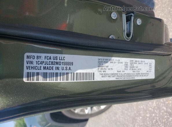 1C4PJLCB2MD155559 2021 JEEP CHEROKEE Green VIN კოდის სტიკერის ხედი