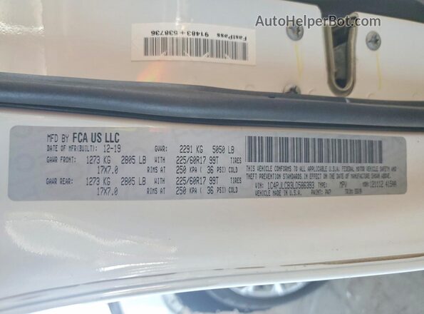 1C4PJLCB3LD586393 2020 JEEP CHEROKEE White Շարժիչի բաժամունքի տեսք