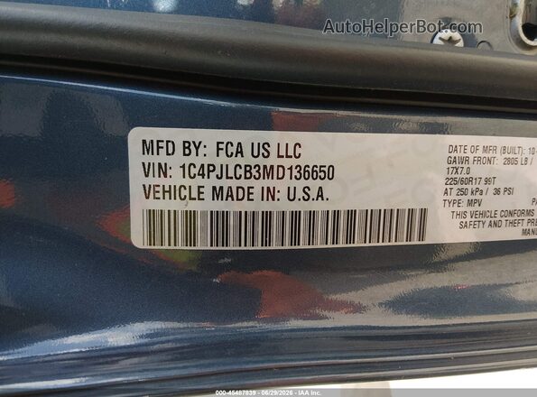 1C4PJLCB3MD136650 2021 JEEP CHEROKEE Blue Engine compartment view