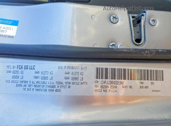 1C4PJLCB5HD221902 2017 JEEP CHEROKEE Silver Vista de la etiqueta del VIN