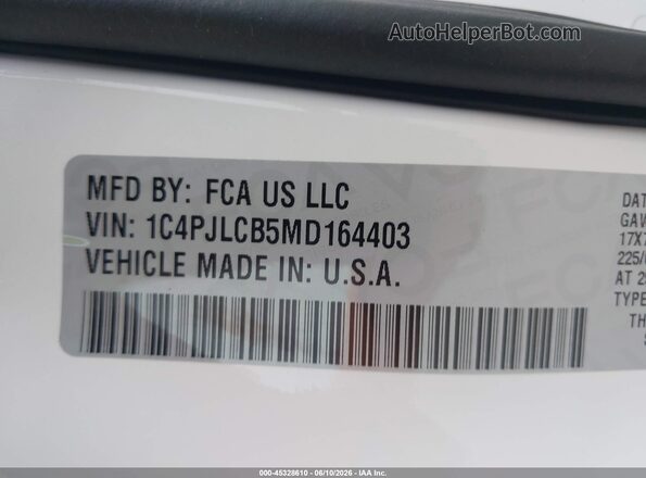 1C4PJLCB5MD164403 2021 JEEP CHEROKEE Белый Вид подкапотного пространства