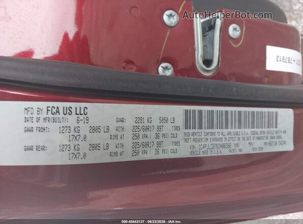 1C4PJLCB7KD486506 2019 JEEP CHEROKEE Красный Вид подкапотного пространства