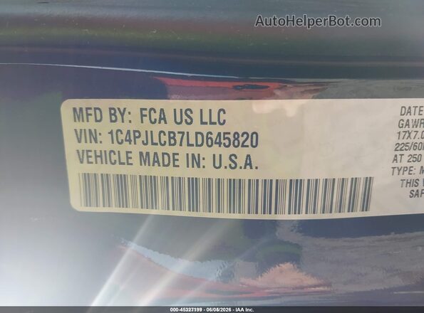 1C4PJLCB7LD645820 2020 JEEP CHEROKEE Black Vista del compartimento del motor