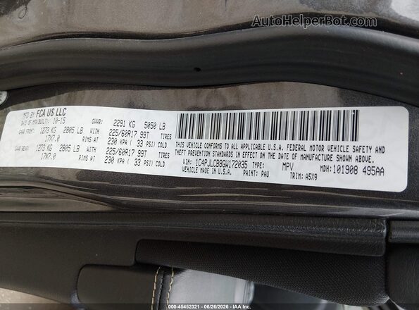 1C4PJLCB8GW172035 2016 JEEP CHEROKEE Gray Vista del compartimento del motor