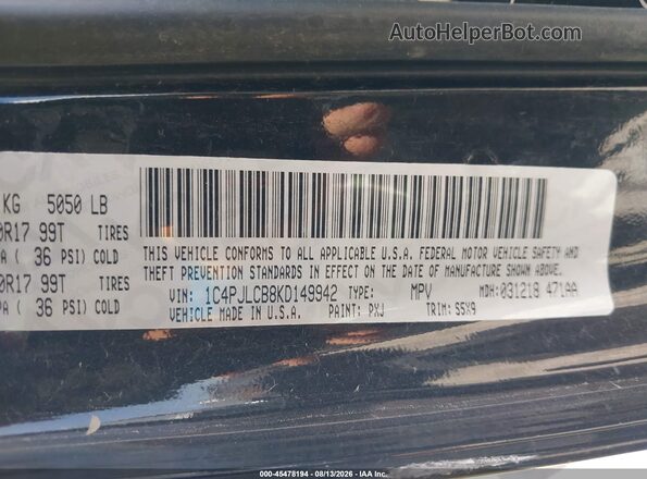 1C4PJLCB8KD149942 2019 JEEP CHEROKEE Black Widok komory silnika