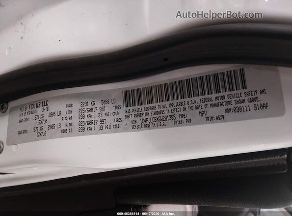 1C4PJLCBXGW281385 2016 JEEP CHEROKEE White Vista del compartimento del motor