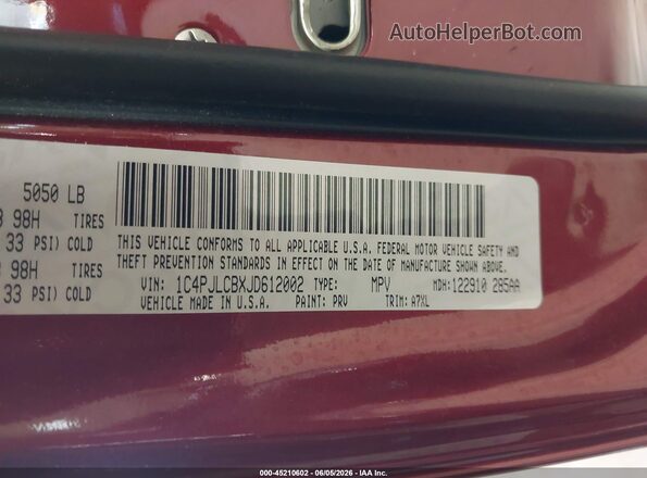1C4PJLCBXJD612002 2018 JEEP CHEROKEE Red Вид підкапотного простору