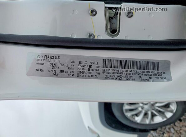 1C4PJLCBXKD340343 2019 JEEP CHEROKEE White VIN კოდის სტიკერის ხედი