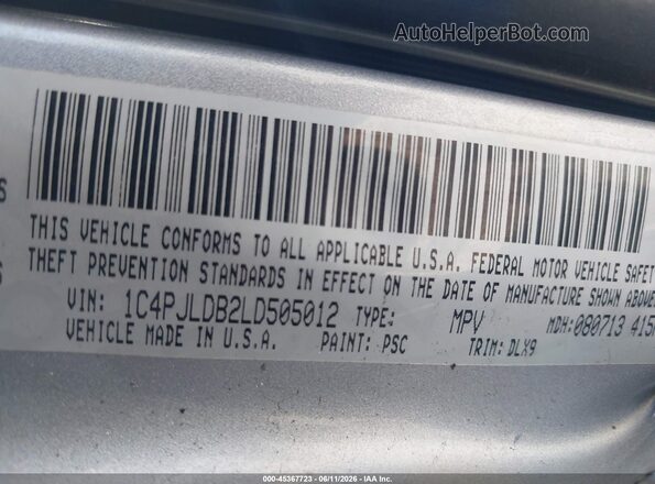 1C4PJLDB2LD505012 2020 JEEP CHEROKEE Silver ძრავის განყოფილების ხედი