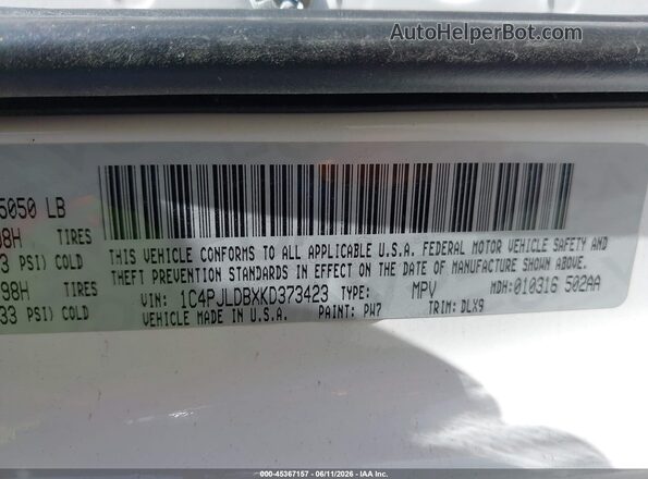 1C4PJLDBXKD373423 2019 JEEP CHEROKEE Белый Вид подкапотного пространства