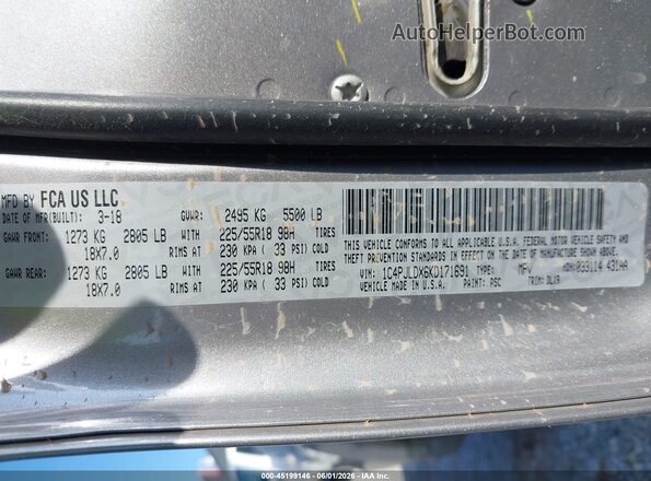 1C4PJLDX6KD171691 2019 JEEP CHEROKEE Silver Vista del compartimento del motor