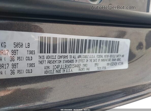 1C4PJLLB1KD154402 2019 JEEP CHEROKEE Gray Շարժիչի բաժամունքի տեսք
