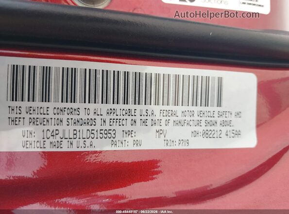 1C4PJLLB1LD515953 2020 JEEP CHEROKEE Burgundy Vista del compartimento del motor