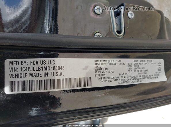 1C4PJLLB1MD184048 2021 JEEP CHEROKEE Black Front view